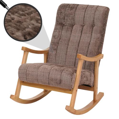 Fauteuil À Bascule Hwc-K10, Relax, Bois Mvg Tissu/Textile Chenille (465g/M²)   Marron, Piètement Naturel