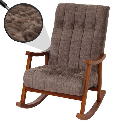 Fauteuil À Bascule Hwc-K10, Relax, Bois Mvg Tissu/Textile Chenille (465g/M²)   Marron, Piètement Imitation Noyer