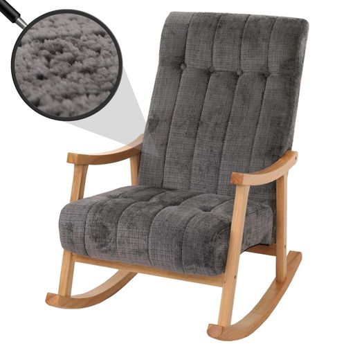 Fauteuil À Bascule Hwc-K10, Fauteuil Relax, Bois Mvg Tissu/Textile Chenille (465g/M²)   Gris Foncé, Piètement Naturel