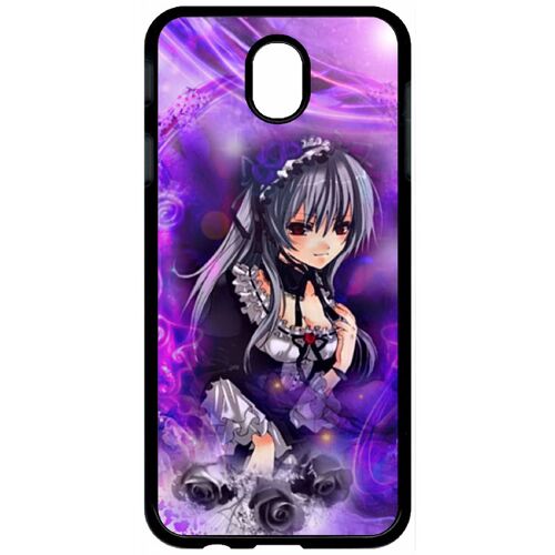 Coque Pour Smartphone - Manga Fille Violet - Compatible Avec Samsung Galaxy J7 (2017) - Plastique - Bord Noir