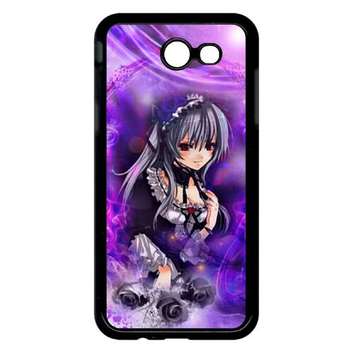 Coque Pour Smartphone - Manga Fille Violet - Compatible Avec Samsung Galaxy J3 (2017) - Plastique - Bord Noir