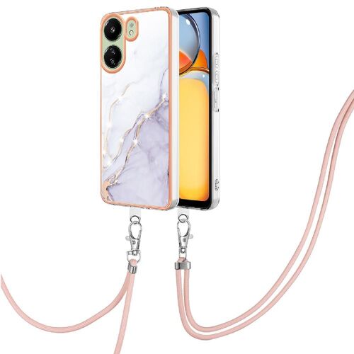Étui Pour Xiaomi Redmi 13c 4g Marbre Pare-Chocs Anti-Scratch Doux Lanière À Corps Croisé - Blanc