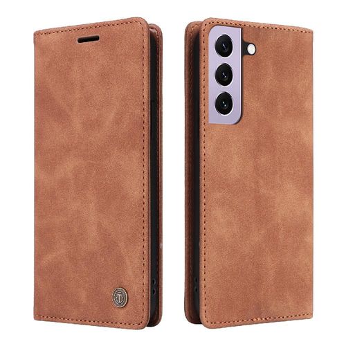 Flip Étui Pour Samsung Galaxy S22 Couverture Rabotant Antichoc Portefeuille Étui En Cuir Simple Entreprise - Orange