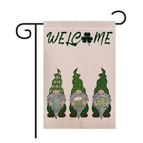Toile de jute Joyeux Drapeau de jardin de la Saint-Patrick, Shamrock Drapeaux de décor extérieur, 30 * 45cm