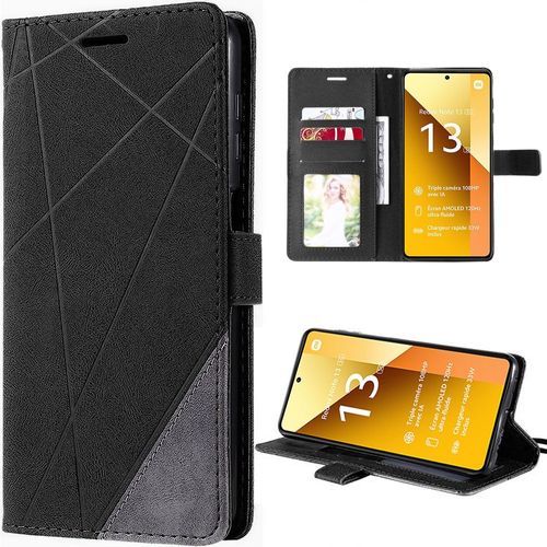 Coque Pour Xiaomi Redmi Note 13 5g (Pas Pour 4g), Etui Antichoc En Cuir Pu Avec Poche À Cartes Désign Rétro - Noir - Booling