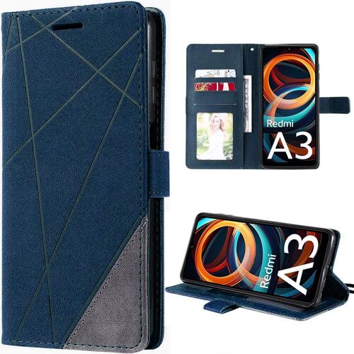 Coque Pour Xiaomi Redmi A3, Bleu Marine, Protection Antichoc En Cuir Pu Rétro, Avec Porte-Cartes Et Fonction De Support - Booling