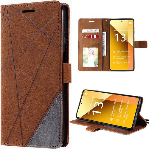 Coque Pour Xiaomi Redmi Note 13 5g (Pas Pour 4g), Etui Magnétique Antichoc Effet Cuir Avec Fentes Pour Cartes, Design Rétro, Marron - Booling