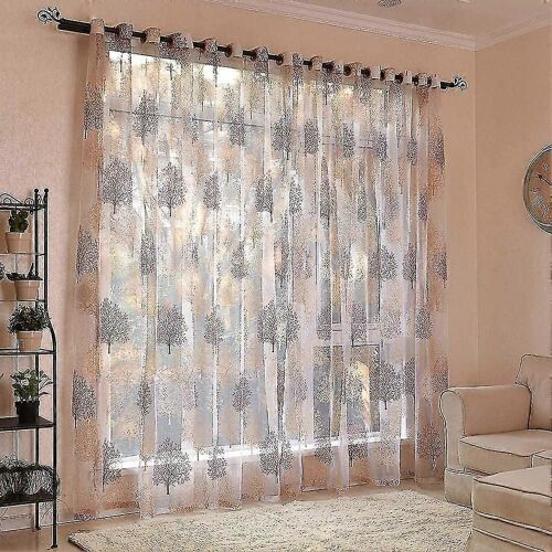 Broderie Rideaux d'?illets de fenêtre Rideau semi-voile Drapés Panneaux pour salon Chambre à coucher Fleur Arbre, Semi Sheer (1 pièce, W 140 * H 175cm)