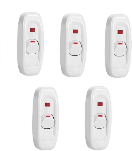 Interrupteur d¿éclairage de ligne, 5 Pcs Ac 250v 10a Compact On / off Rocker Switch Toggle Switch Led Cord Light Control Solder Lug Button (blanc)