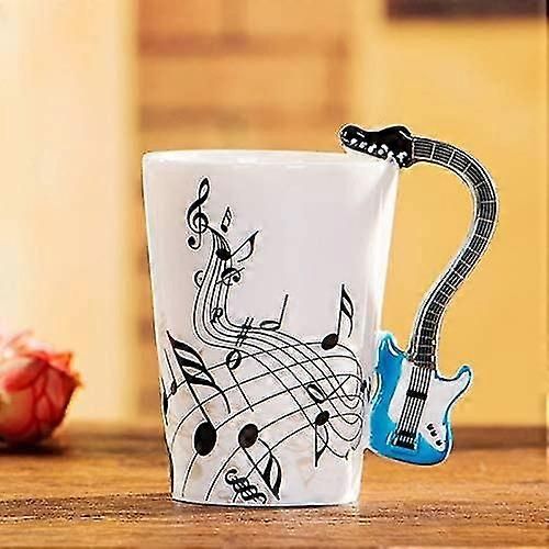 8.5oz Creative Music Mug Violon Style Guitare Céramique Mug Café Thé Lait Stave Tasses Avec Poignée Tasses À Café Nouveauté Cadeaux (Guitare Électrique Bleue)
