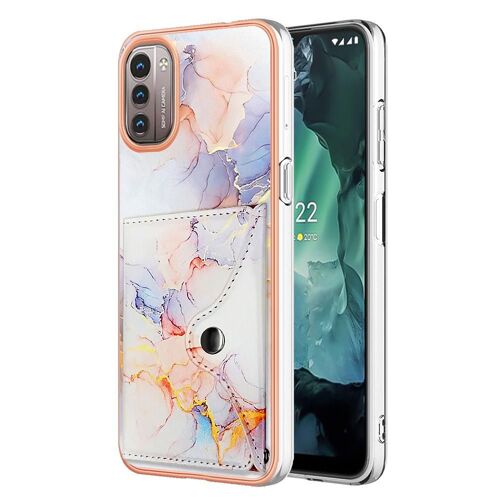 Étui Pour Nokia G21/G11 Fentes Pour Cartes Pare-Chocs En Tpu Souple Portefeuille Slim Marbre - Blanc