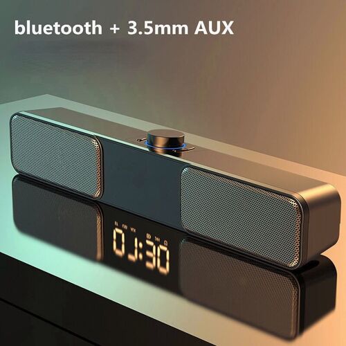Haut-parleur Bluetooth portable haut-parleur filaire affichage LED réveil haut-parleur de basse 3.5mm AUX haut-parleur de bureau, version Bluetooth