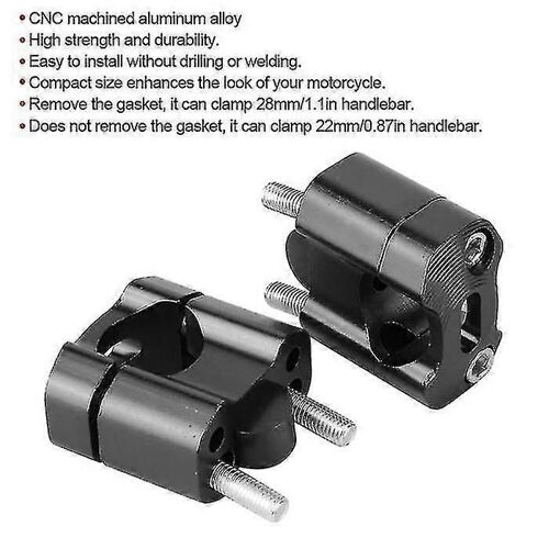 Paire 22mm / 28mm 1/8in 7/8in Guidon Moto Mont Pinces Riser Adaptateur Cnc Alliage D'aluminium Auto Grips Argent Noir