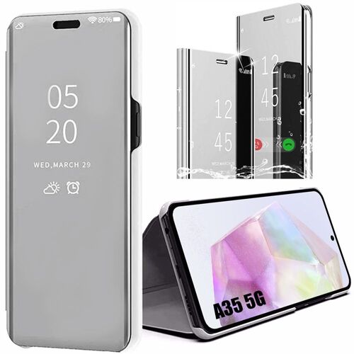 Coque Pour Samsung Galaxy A35 5g, Argenté, Smart Flip Cover Antichoc En Dur Pc Avec Effet Miroir Et Fonction De Support - E.F.Connection