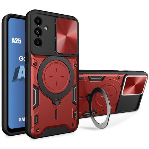 Coque Pour Samsung Galaxy A25 5g - Rouge - Armure Hybride Antichoc En Pc + Tpu Avec Support À Cercle Rotatif - E.F.Connection