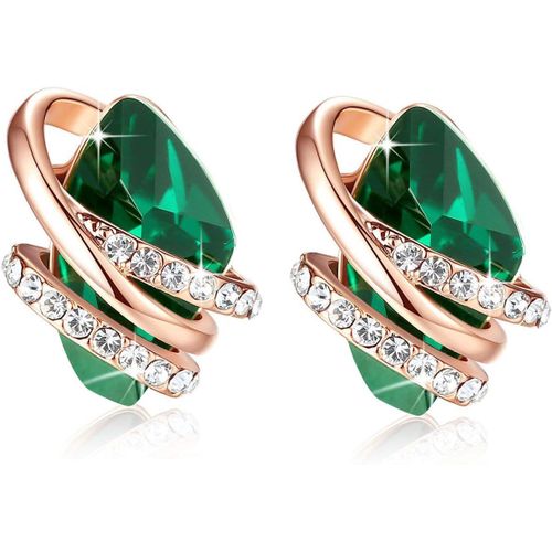 Kalanka-Pierre De Souhait Boucles D'oreilles Avec Cristaux De Pierre De Naissance, Plaqué Or Rose 18 Carats Ou Argenté