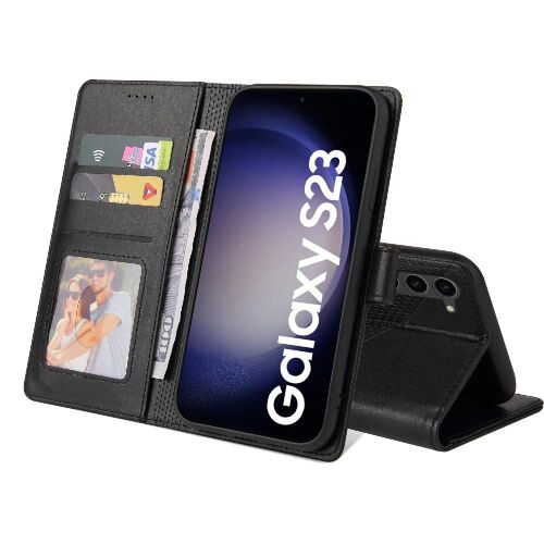 Flip Étui Pour Samsung Galaxy S23 Plus Cuir Premium Bicelle Trois Fentes Pour Cartes - Noir