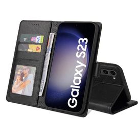 Flip Étui Pour Samsung Galaxy S23 Plus Cuir Premium Bicelle Trois Fentes Pour Cartes - Noir