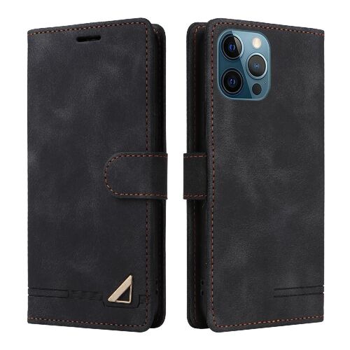 Flip Étui Pour Iphone 12 Pro Max Portefeuille Antichoc Simple Entreprise Couverture Rabotant Étui En Cuir - Noir