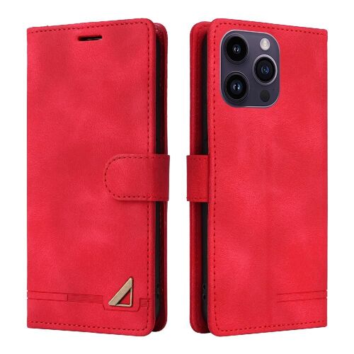 Flip Étui Pour Iphone 15 Pro Max Simple Entreprise Couverture Rabotant Antichoc Étui En Cuir Portefeuille - Rouge