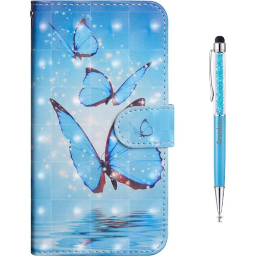 Coque Huawei P30, De En Pu Cuir Tpu Souple Phone Case Cover Pour Huawei P30 (Papillon Bleu)