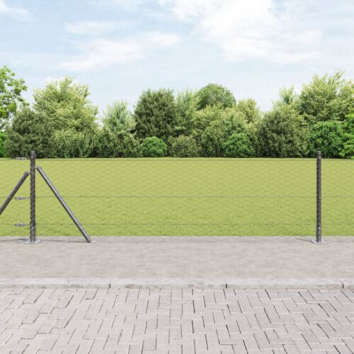 Clôture Hexagonale Vidaxl Gris 0.6x10 M Acier, Poteaux De Clôture Vidaxl Avec Plaques De Base 7 Pcs Ø32mm 70cm Acier Galvanisé