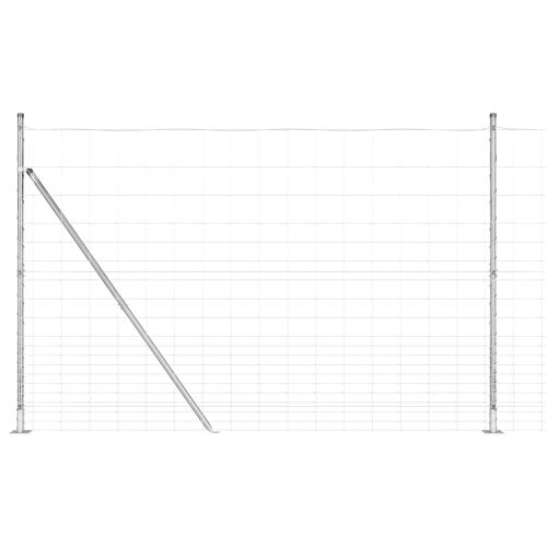 Clôture De Champ Vidaxl 1,6x25 M En Acier Galvanisé, Poteaux De Clôture Vidaxl Avec Plaques De Base 13 Pcs Ø32 Mm 88,5 Cm En Acier Galvanisé