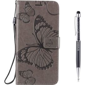 Coque Pour Iphone 12 Pro Max (6,7 Pouces), Papillon Gaufrage Pu Bookstyle Flip Tpu Souple Phone Case Fermeture (Grise)