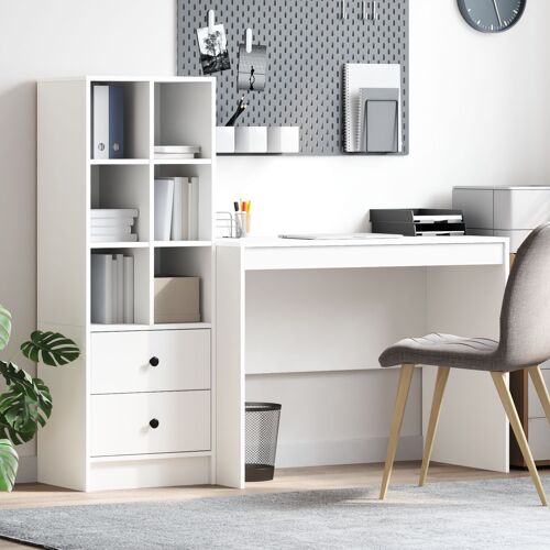 Vidaxl Bureau Avec Rangement Bois Aggloméré Blanc