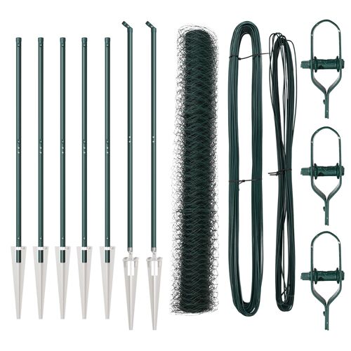 Clôture Hexagonale Vidaxl Verte 1x10 M En Acier, Poteaux De Clôture Vidaxl Avec Pointe 7 Pcs Ø32 Mm 120 Cm En Acier Galvanisé