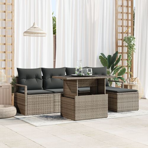 Ensemble De Sofa De Jardin 6 Pièces Avec Coussins Rattan Poly Gris, Sofa De Jardin 2 Places Avec Coussins Rattan Poly Gris