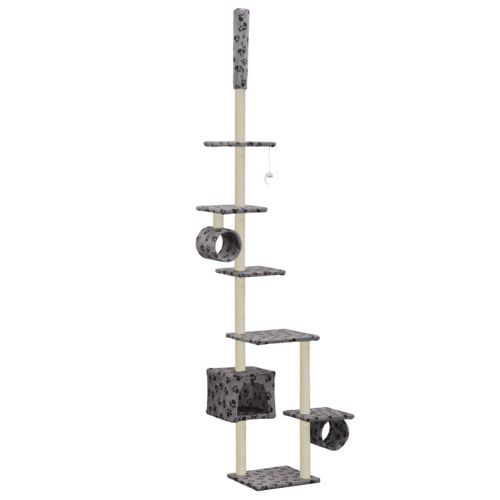 Arbre À Chat Griffoir Grattoir Niche Jouet Animaux Peluché En Sisal 260 Cm Gris Motif Pattes Helloshop26 3702110