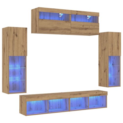 Armoires Murales TV vidaXL avec Éclairage LED 2 pcs Chêne Artisanal 80x30x30 cm, Armoires Murales TV vidaXL avec Éclairage LED 2 pcs Chêne Artisanal 60x30x40 cm