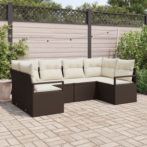 Ensemble De Canapé De Jardin 6 Pièces Avec Coussins Marron Poly Rattan, Canapé De Jardin 2 Places Avec Coussins Marron Poly Rattan