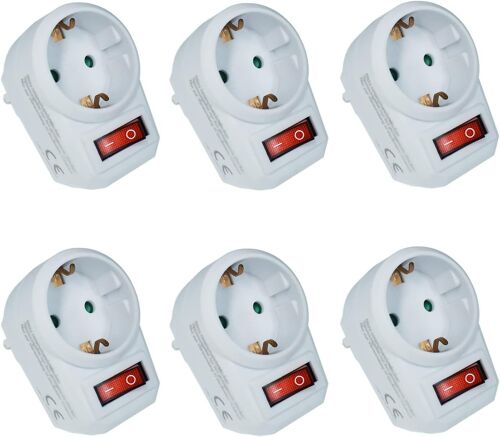 6 prises intermédiaires avec interrupteur avec sécurité enfant Blanc (économise de l'énergie et protège l'environnement)