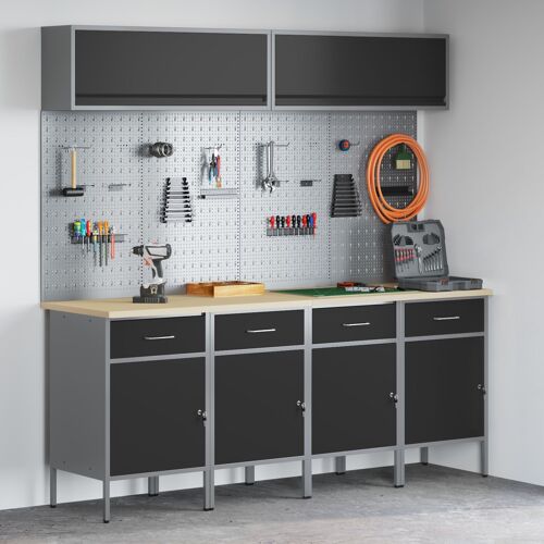 vidaXL Ensemble de 10 pièces de cabinet de travail et panneau perforé Noir MDF et Métal