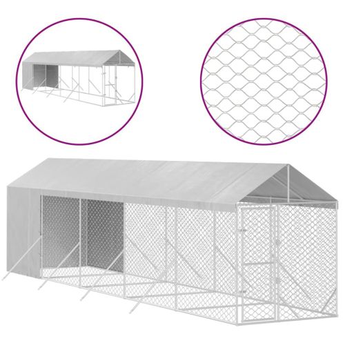 Vidaxl Chenil D'extérieur Pour Chiens Avec Toit Argenté 2x10x2,5 M