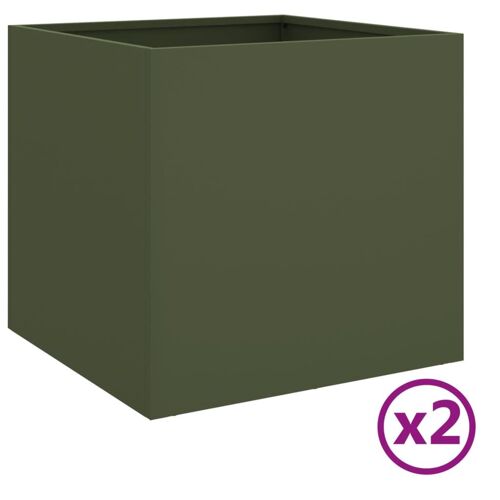 Vidaxl Jardinières 2 Pcs Vert Olive 49x47x46 Cm Acier Laminé À Froid