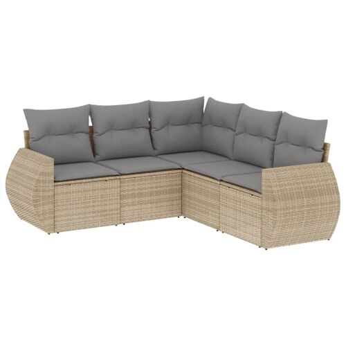Vidaxl Salon De Jardin Avec Coussins 5 Pcs Beige Résine Tressée