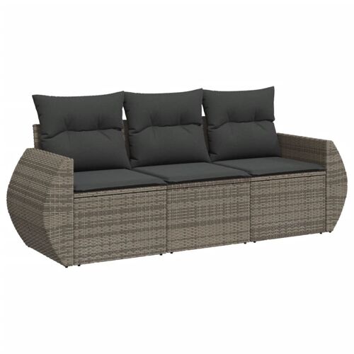 Vidaxl Salon De Jardin Avec Coussins 3 Pcs Gris Résine Tressée