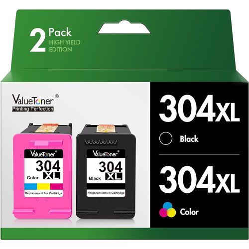 304XL Remanufacturées Remplacement Cartouche pour HP 304 XL pour Envy 5030 5010 5020 5032 Deskjet 3720 2634 2622 2620 2630 2632 2633 3730 3733 3735 (Noir et Tri-Couleur, 2-Pack)