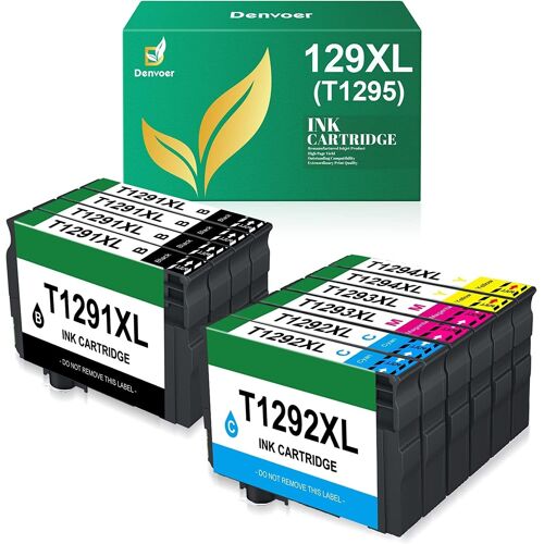 Compatible Cartouche d'encre T1295 Compatible pour Epson T1291 T1292 T1293 T1294 Stylus SX235W SX525WD SX425W SX445W Stylus Office BX535WD WF3520 WF7515 (4 Noir 2 Cyan 2 Jaune 2 Magenta)