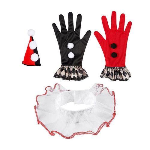 Kit Arlequin Rouge Et Noir : Mini Bonnet, Gants Et Collerette