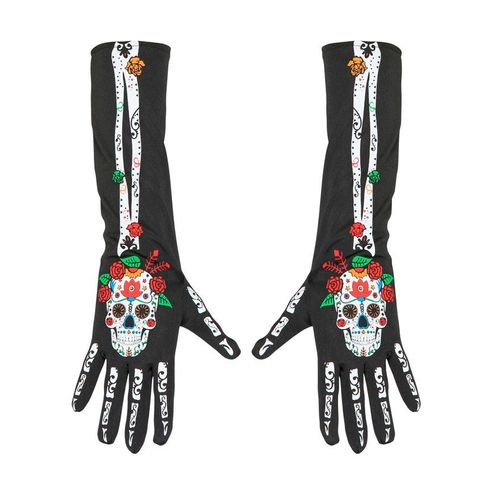 Gants Longs Dia De Los Muertos Catrina 40 Cm