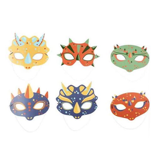 Paris Prix - Lot De 6 Masques En Papier "Dinosaure" 19cm Multicolore