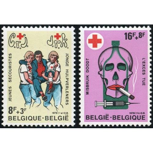 Belgique 1979, Très Belle Paire Neuve** Luxe Timbres Yvert 1916 Et 1917, Au Profit De La Croix Rouge, Jeunes Secouristes, Et "L'exces Tue".
