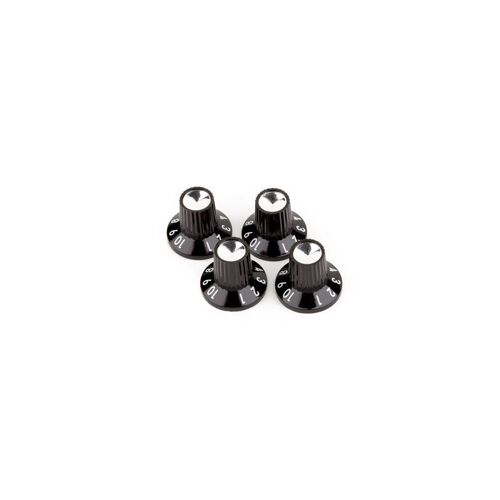4 Boutons Ampli Fender Push-On À Jupe Noire/Argentée