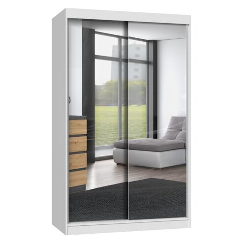 Paolo - Armoire À 2 Portes Coulissantes - 2 Miroirs - L. 120 Cm - Dressing De Chambre 2 Portes - Blanc