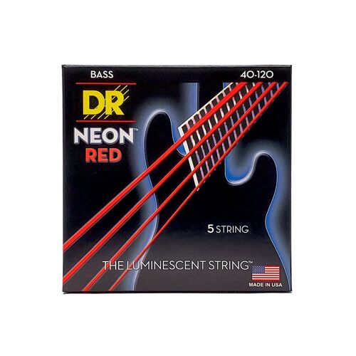 Dr Nrb5-40 - Hi-Def Neon - Red, Jeu Guitare Basse, 5 Cordes Light 40-120