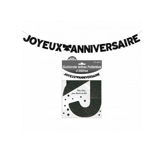 GUIRLANDE LETTRES ANNIVERSAIRE 6M NOIR PAILLETÉ